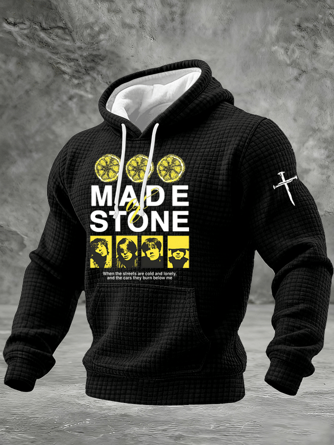 Men's Music Print Checkered Hooded Sweatshirt