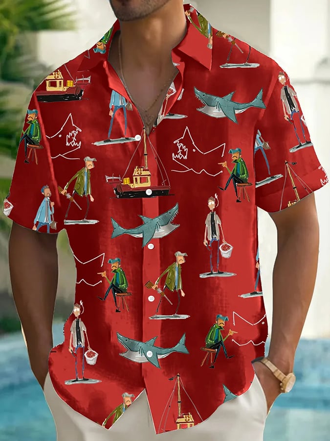 Men's Shark Art Print Casual Shirt