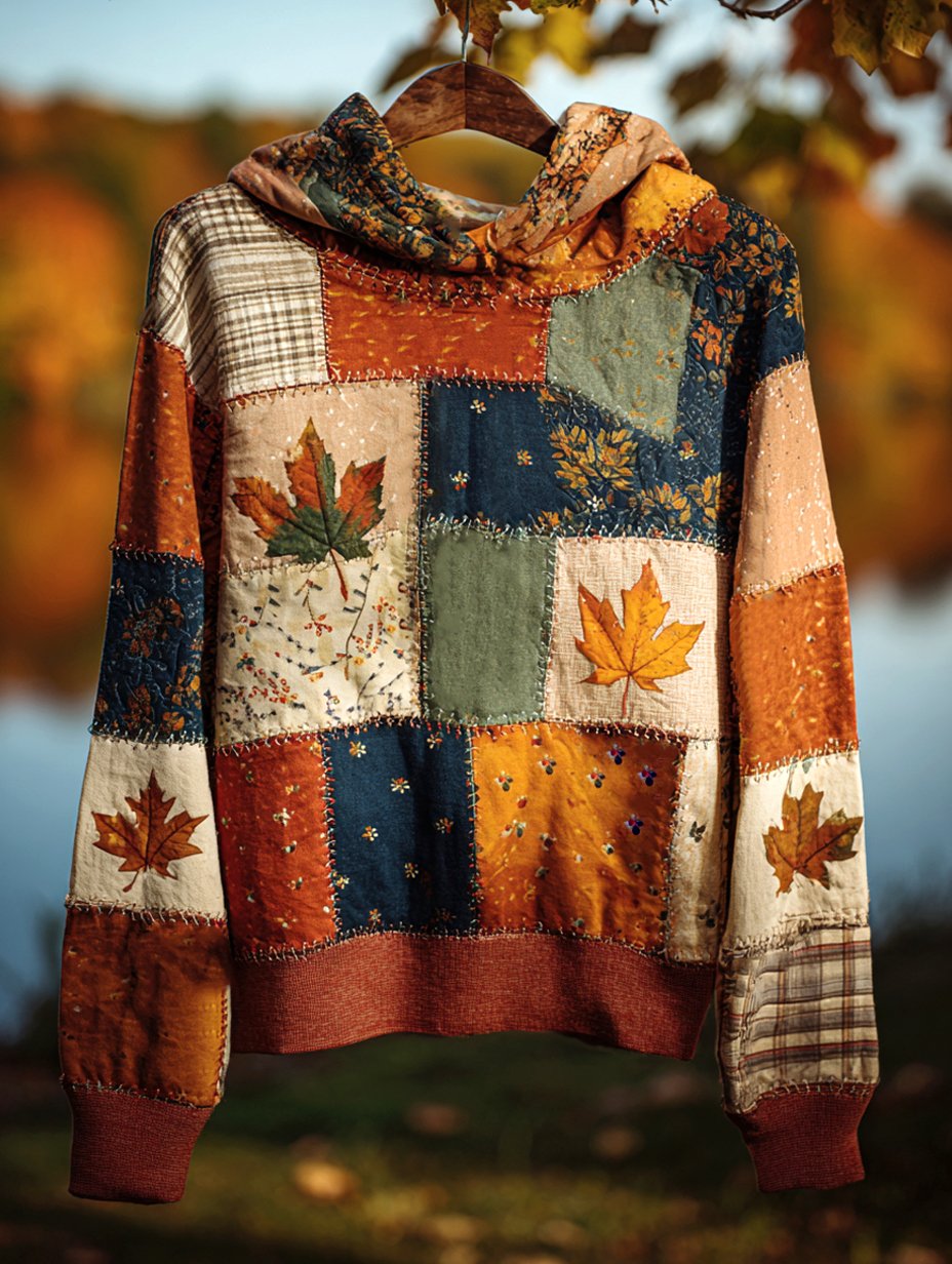 Women's Vintage Autumn Maple Leaf Art Hoodie