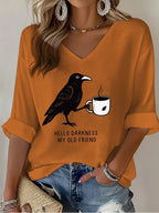 Women's Hello Darkness Halloween Print Shirt