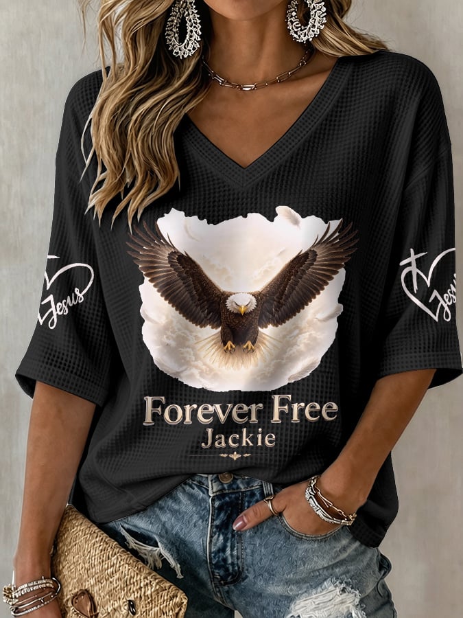 🔥🔥2nd 50% Off 🔥🔥V-Neck Retro Forever Free Jackie Print T-Shirt