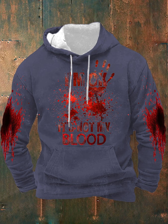 Men's I'M Ok It'S Not My Blood Halloween Printed Hooded Sweatshirt
