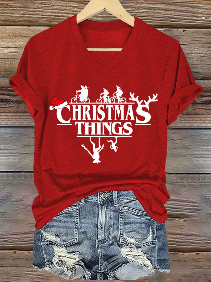 Women's Casual Printed V-Neck T-Shirt