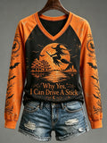 Women's Halloween Why Yes, I Can Drive A Stick Print T-Shirt