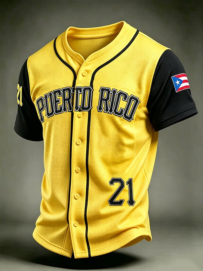 Men's Puerto Rico Baseball Print Short-Sleeve Shirt