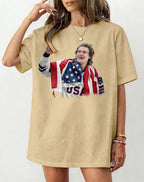Unisex Printed Crew Neck Vintage Washed Short-sleeved T-shirt