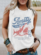 Women's Amity Island 1975 Clear Skies Gentle Surf Warm Water Printed Vest