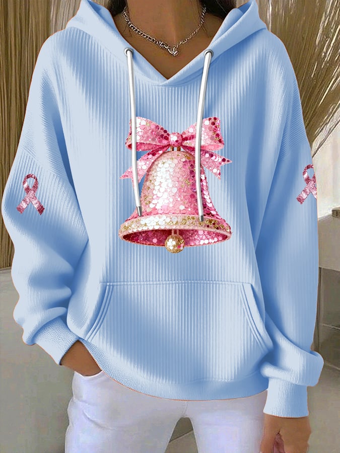 Women's Casual Breast Cancer Awareness Christmas Hoodie