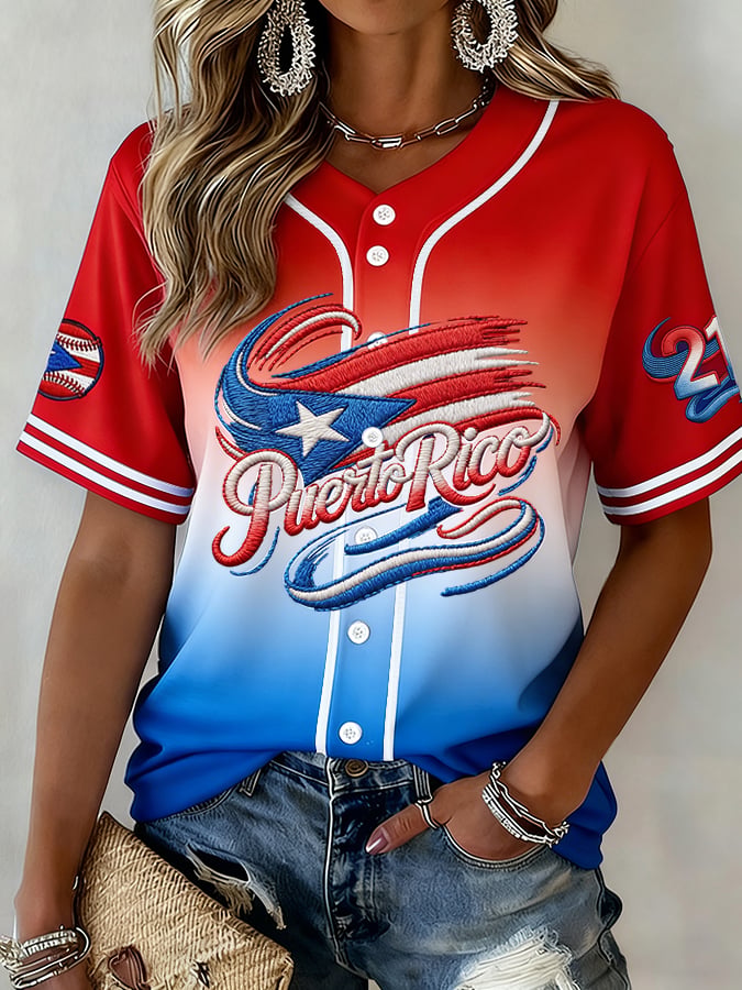 Women's  Baseball  Print Shirt