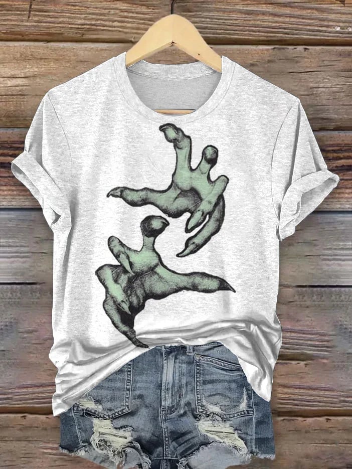 Women's Retro Halloween Print Crew Neck T-Shirt