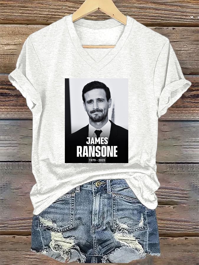 V-Neck Retro RIP James Ransone Print T-Shirt
