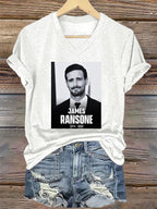 V-Neck Retro RIP James Ransone Print T-Shirt