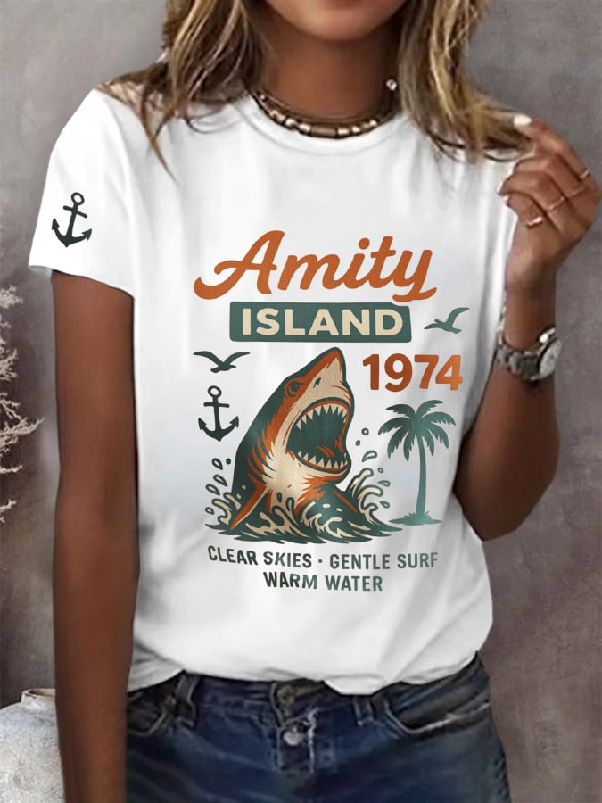Women's Amity Island 1975 Printed Short-Sleeved T-Shirt