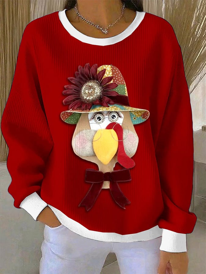 Women's Christmas Ugly Chicken Print Sweatshirt