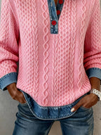 Women's Casual Collared Color Block Sweatshirt