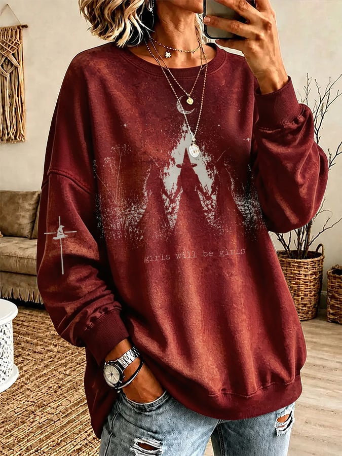 Women's Halloween Girls Will Be Girls Witch Print Sweatshirt