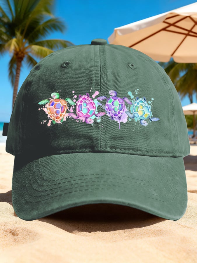 Retro  Vacation Watercolor Sea Turtle Print Baseball Cap