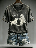 Women's Halloween art-print casual T-shirt