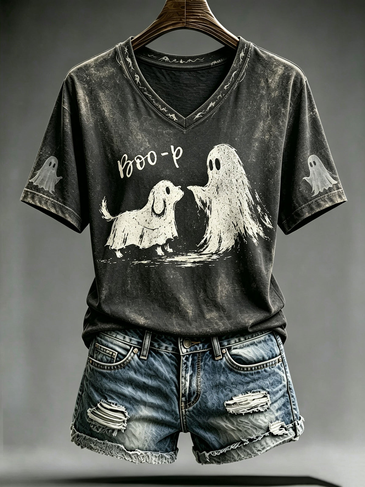 Women's Halloween art-print casual T-shirt
