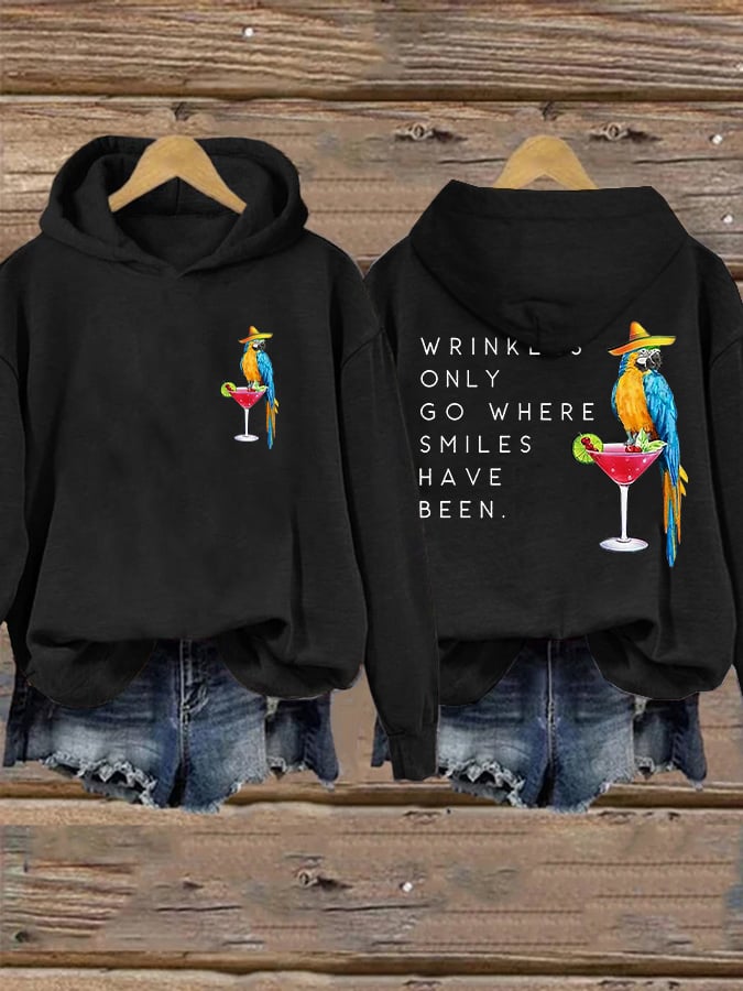 Retro Wrinkles Only Go Where Smiles Have Been Print Hoodie
