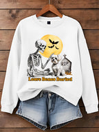 Dog Halloween Leave Bones Buried Art Printed Sweatshirt