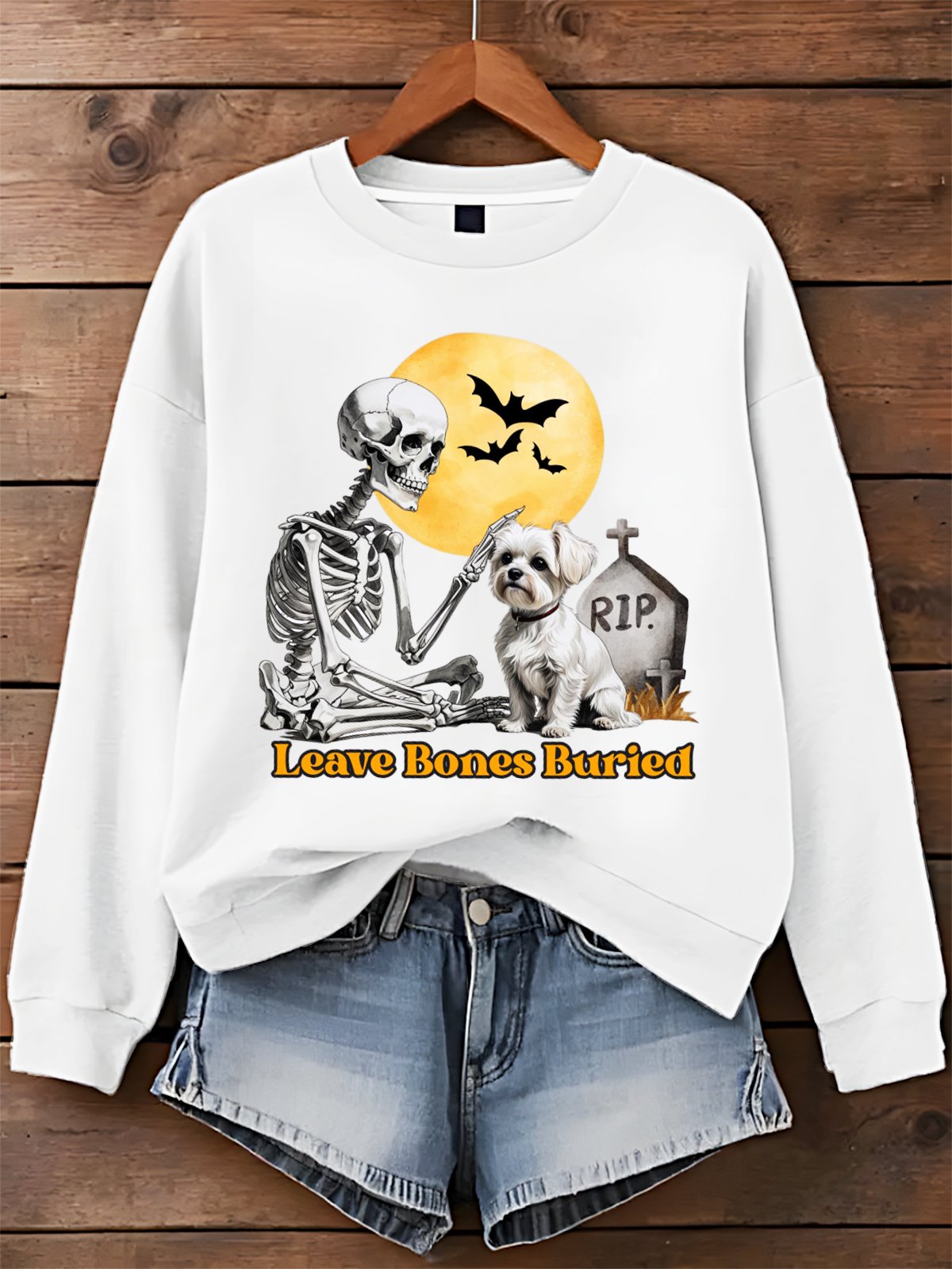 Dog Halloween Leave Bones Buried Art Printed Sweatshirt