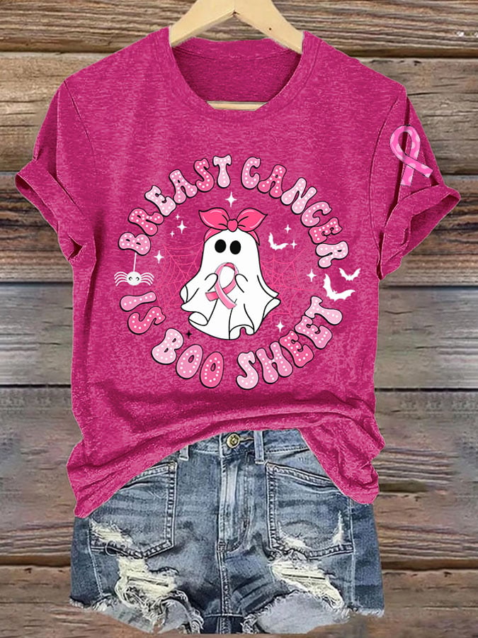 Women's Breast Cancer Is Boo Sheet Printed Casual V Neck T-Shirt