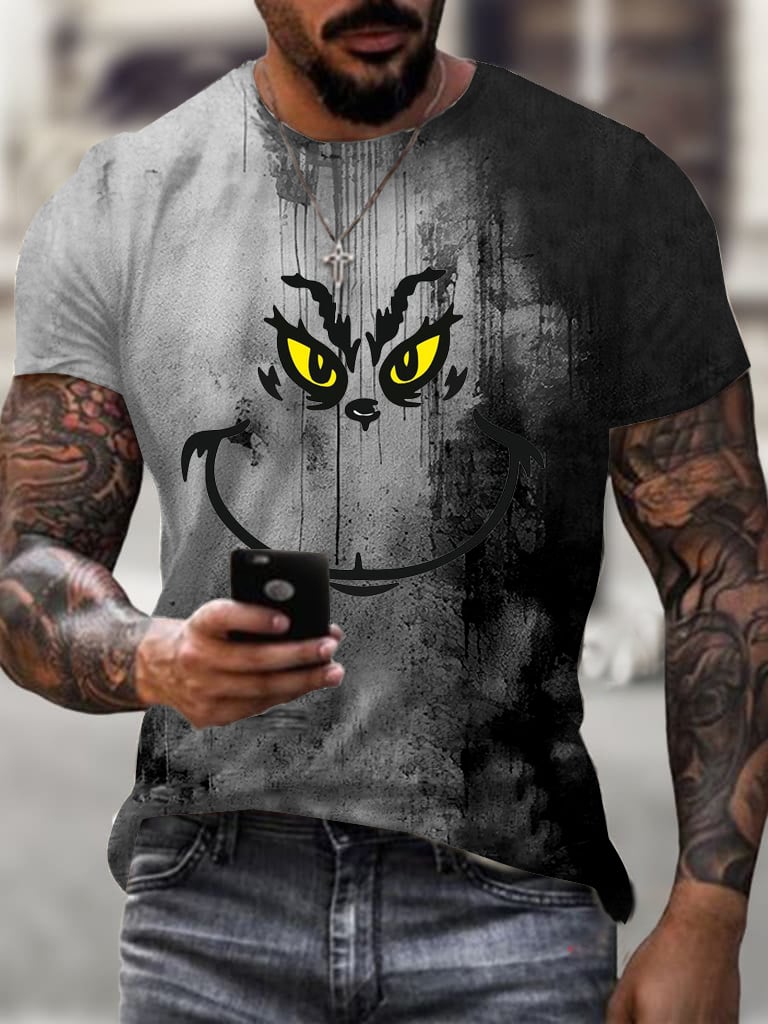 Men's Fashion Casual Halloween Horror Expression Print T-shirt