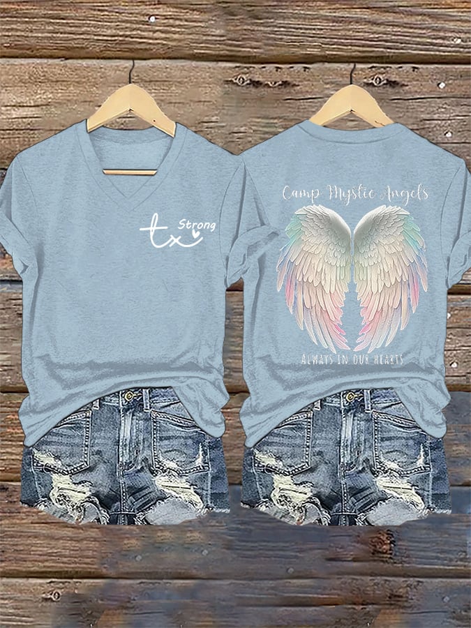 Women's Mysterious Camp Angels Are Forever in Our Hearts Printed Casual T-shirt