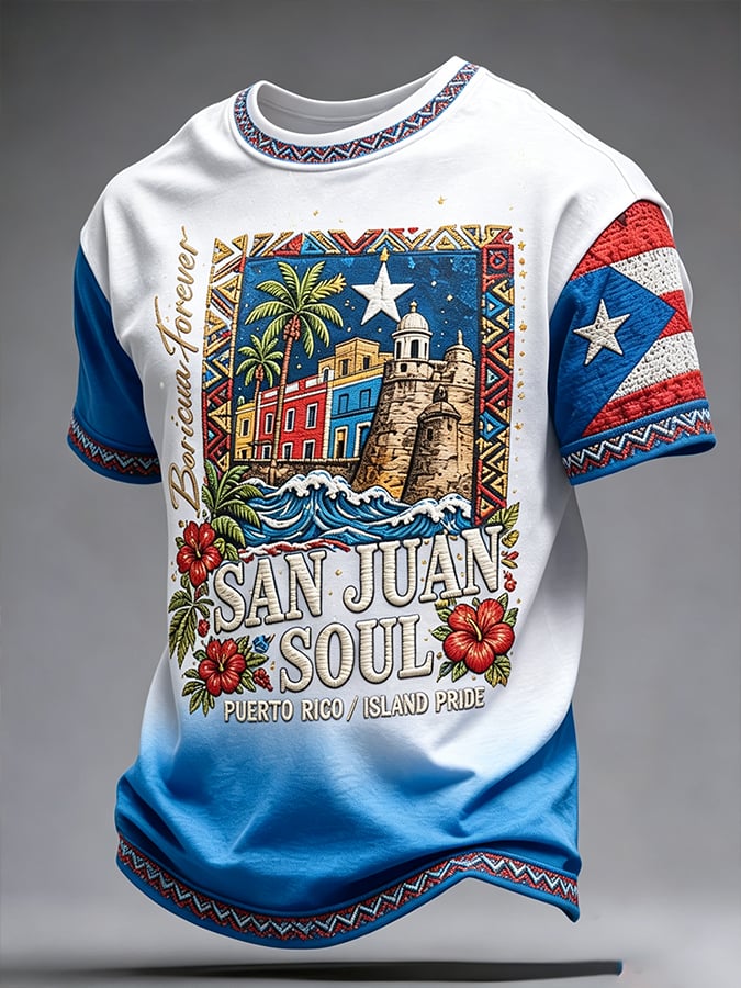 Men's Puerto Rico Art Printed Short-sleeved T-shirt