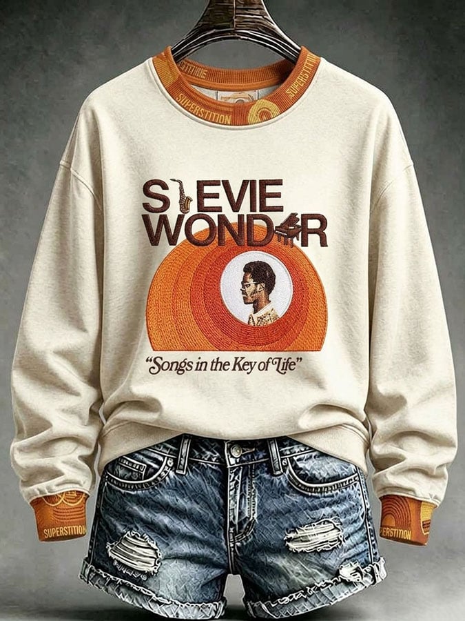 Women's Vintage Musical Art Print Casual Sweatshirt