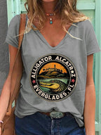 Women's Alligator Alcatraz Funny Florida Everglades Dark Humor Printed T-Shirt