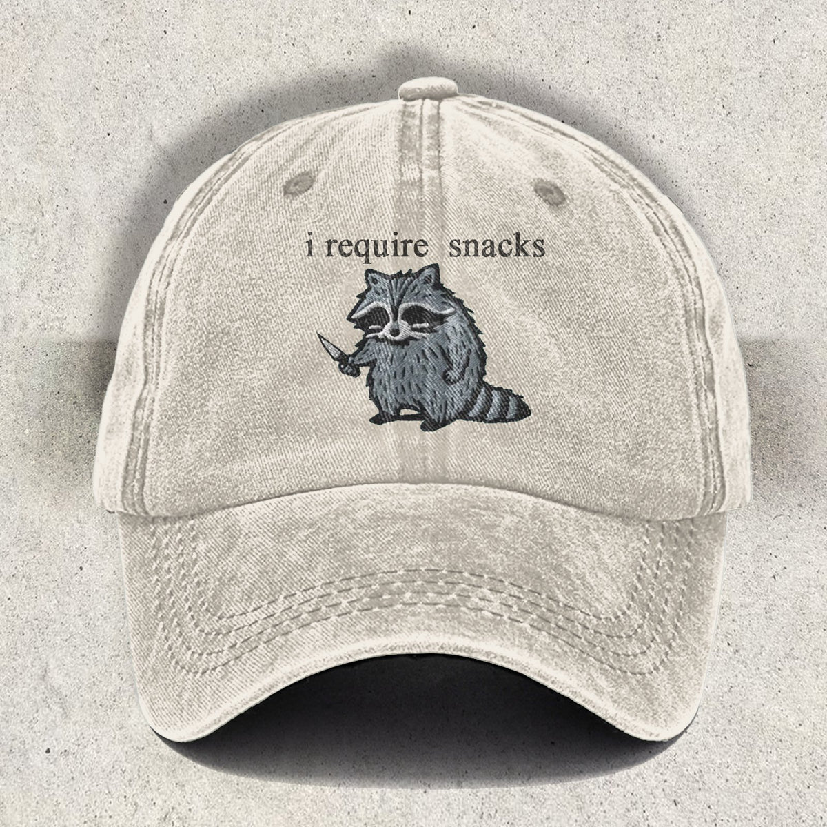I Require Snacks Embroidered Raccoon Cap