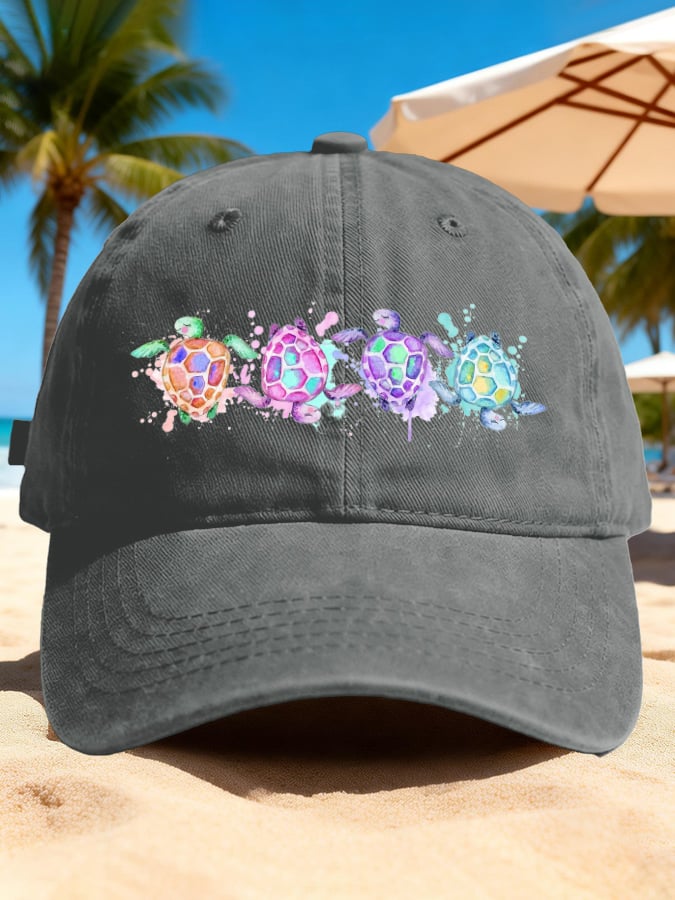 Retro  Vacation Watercolor Sea Turtle Print Baseball Cap