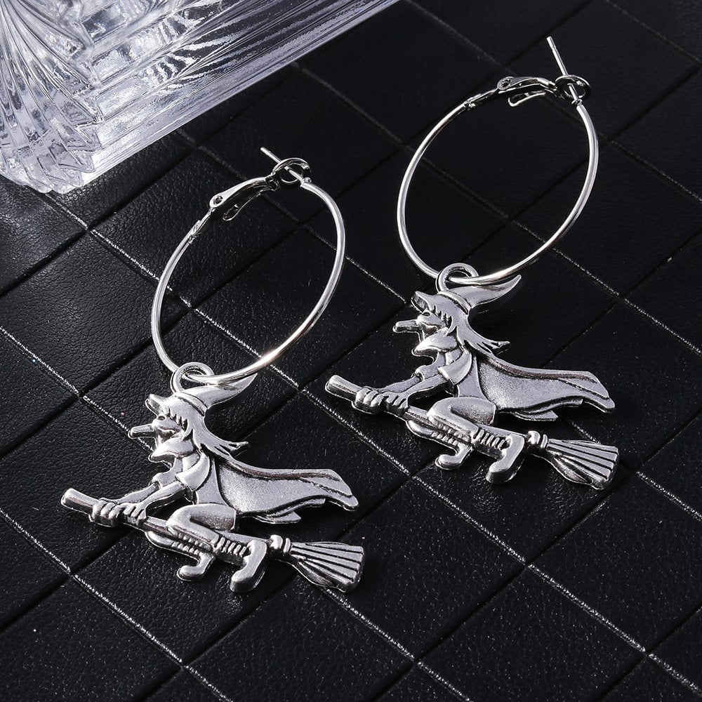 Vintage Witch Skull Earrings, Classic Halloween Personalized Jewelry