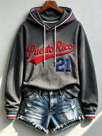 Women's Baseball-themed casual printed long-sleeve sweatshirt, No. 21