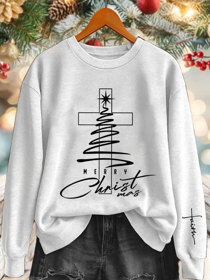 Women'S Christian Christmas Cross Design Sweatshirt