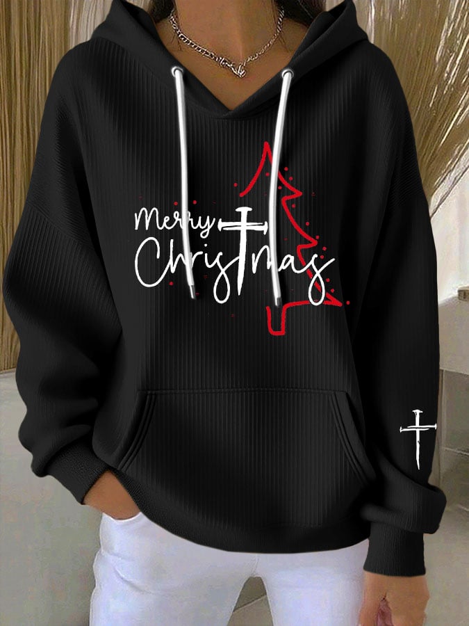Women'S Christian Cross Christmas Tree Hoodie Sweatshirt