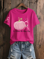 Women's In October We Wear Pink Breast Cancer Awareness Pink Ribbon Pumpkin Print T-Shirt
