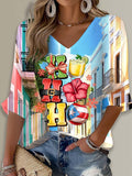Ho Ho Ho Christmas Puerto Rico Printed Long Sleeve Top