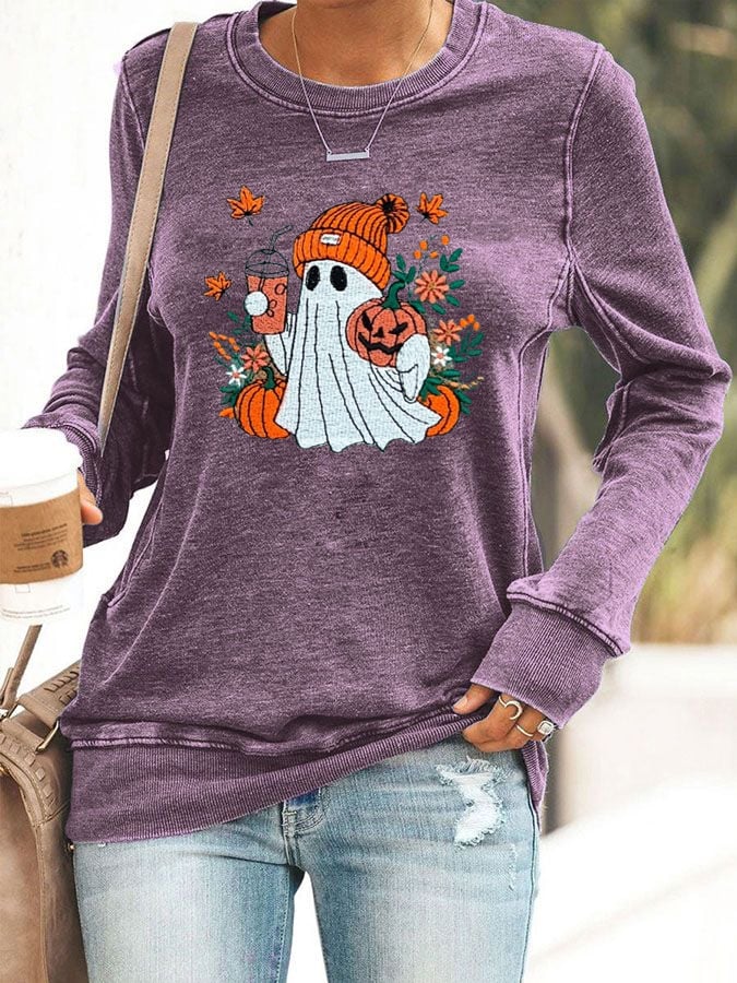 Women's Cute Ghost Print Sweatshirt