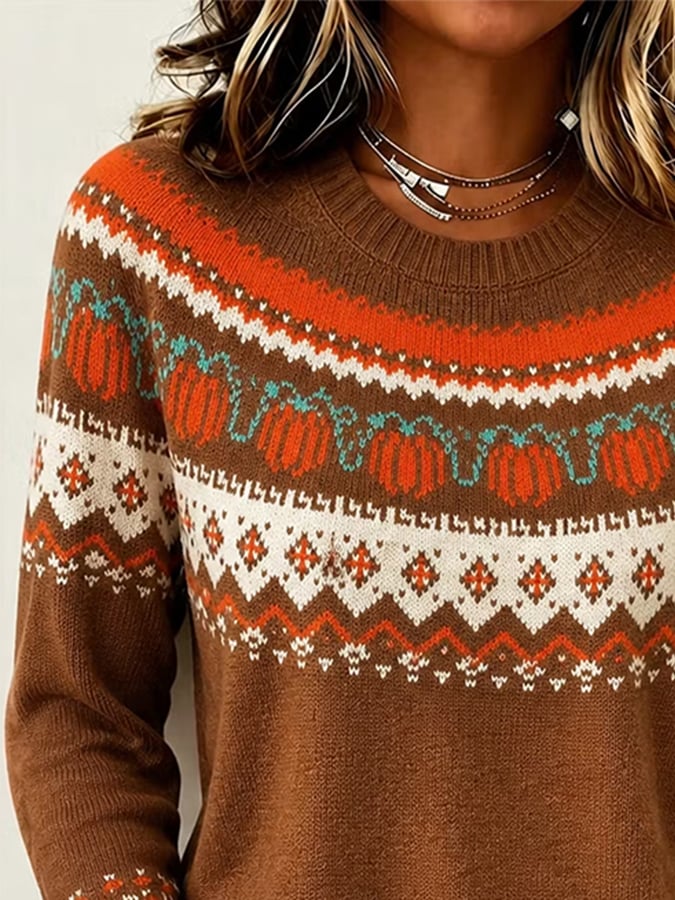 Women's Halloween Pumpkin Print Knit Top