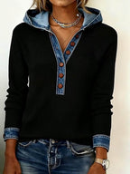 Women's Casual Loose Paneled Hooded Top