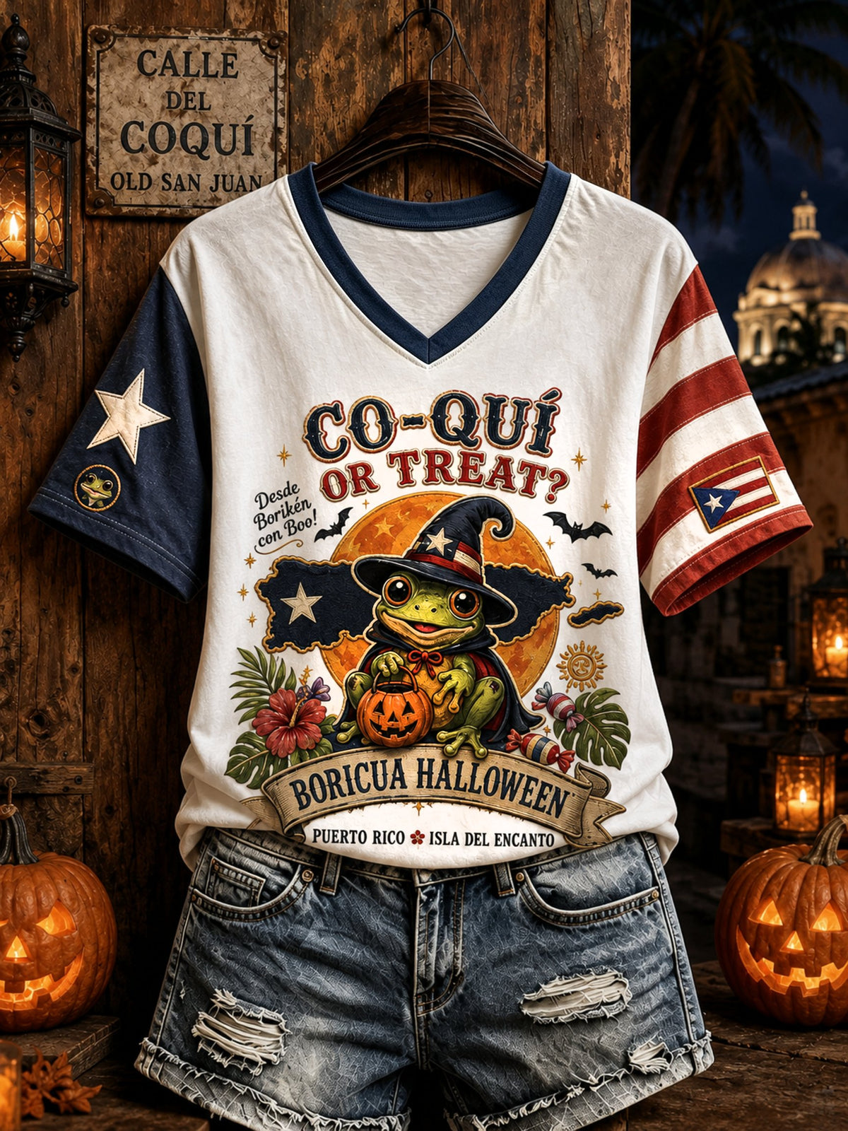 Women's Puerto Rico Halloween Art Printed T-shirt