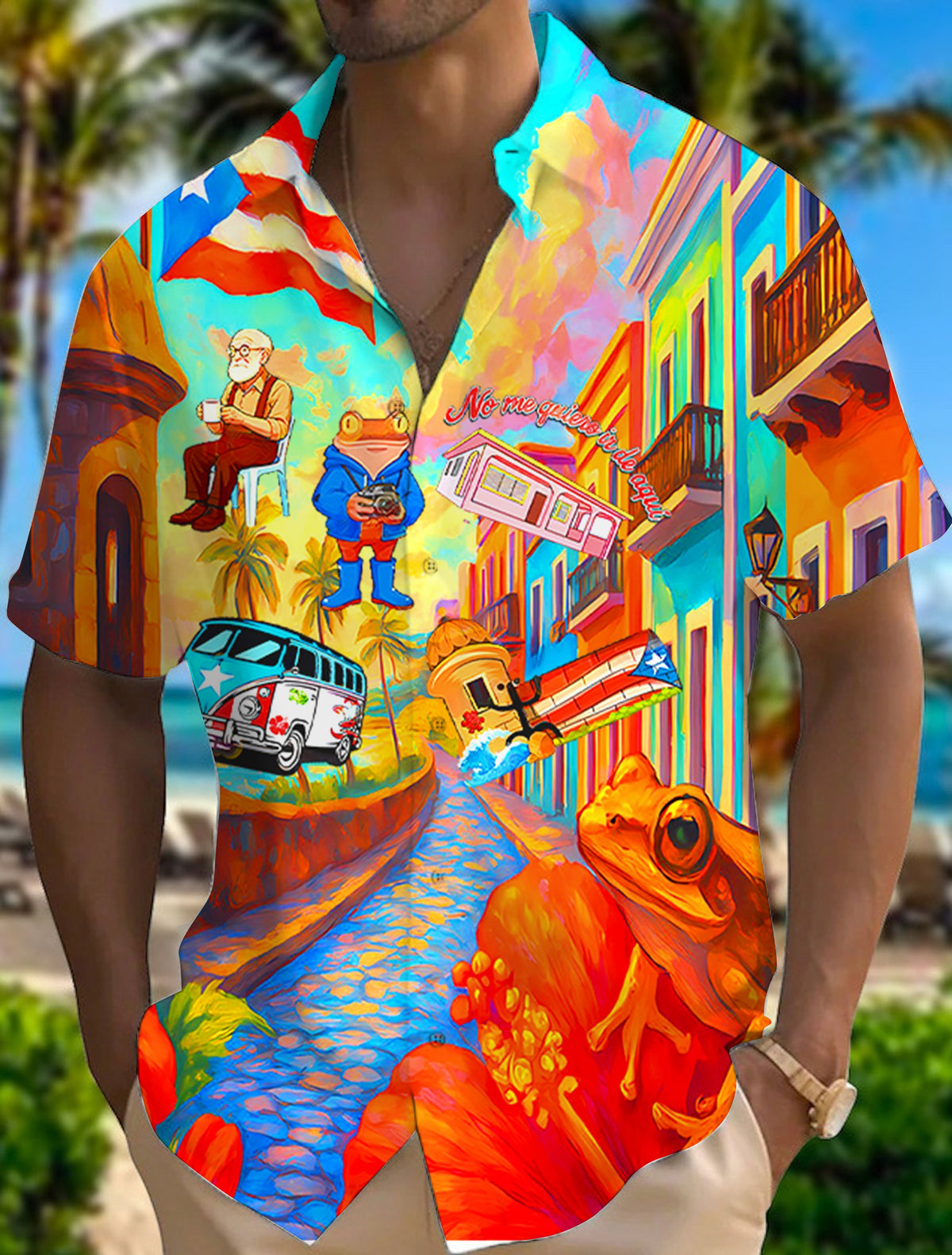 Men's Sings Puerto Rican Print Short Sleeve Shirts