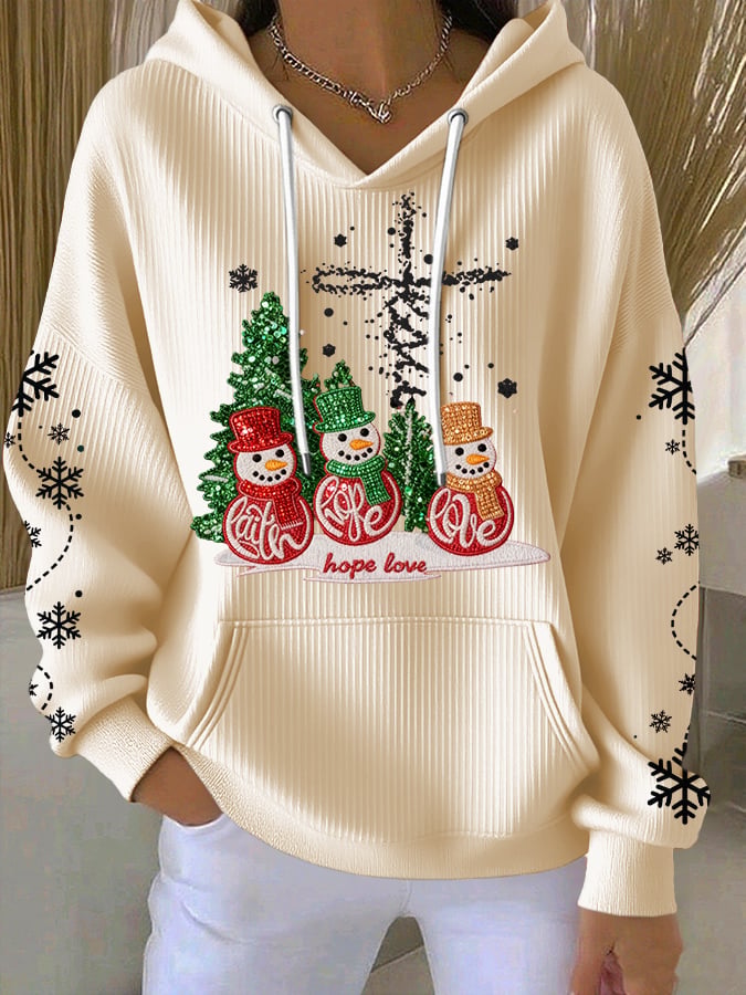 Women's Casual Faith Christmas Textured Hoodie