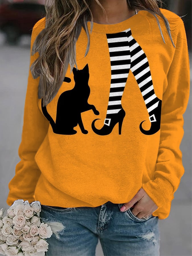 Women's Halloween Witch Print Casual Sweatshirt