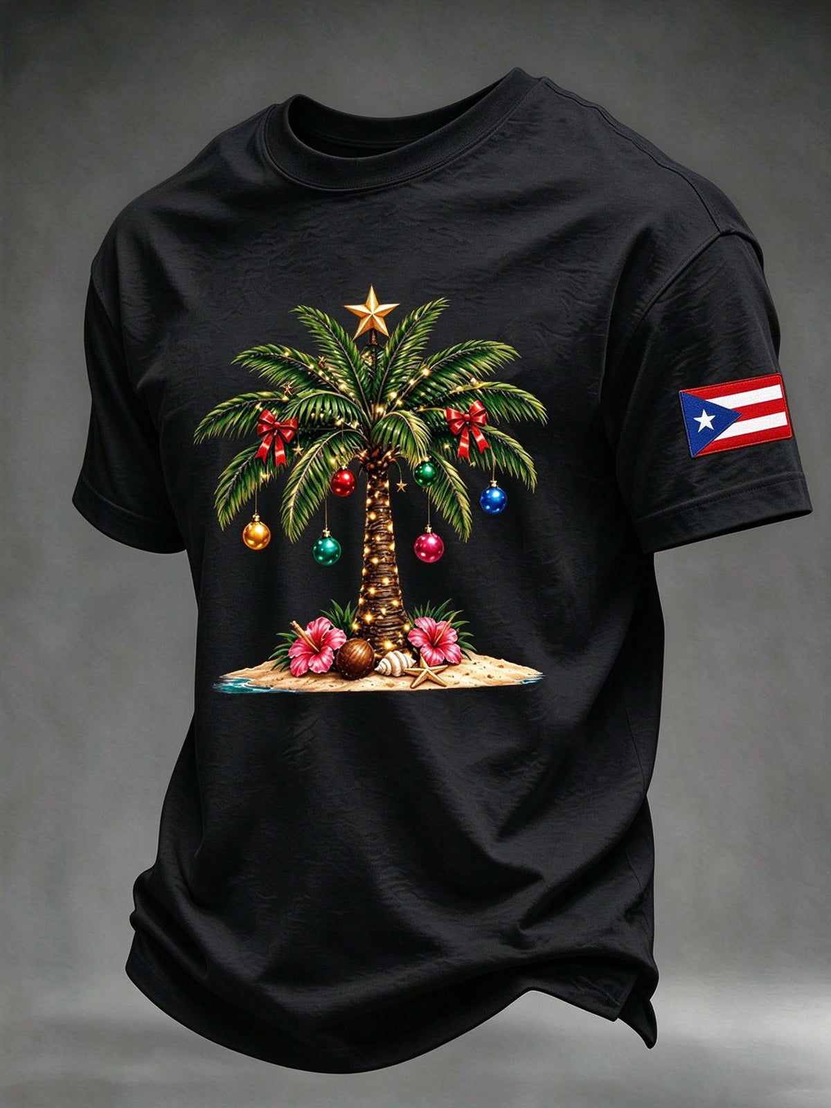 Men's Puerto Rico Christmas Print Casual T-Shirt