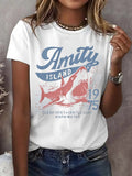 Women's Amity Island 1975 Clear Skies Gentle Surf Warm Water Printed Short-Sleeved T-Shirt