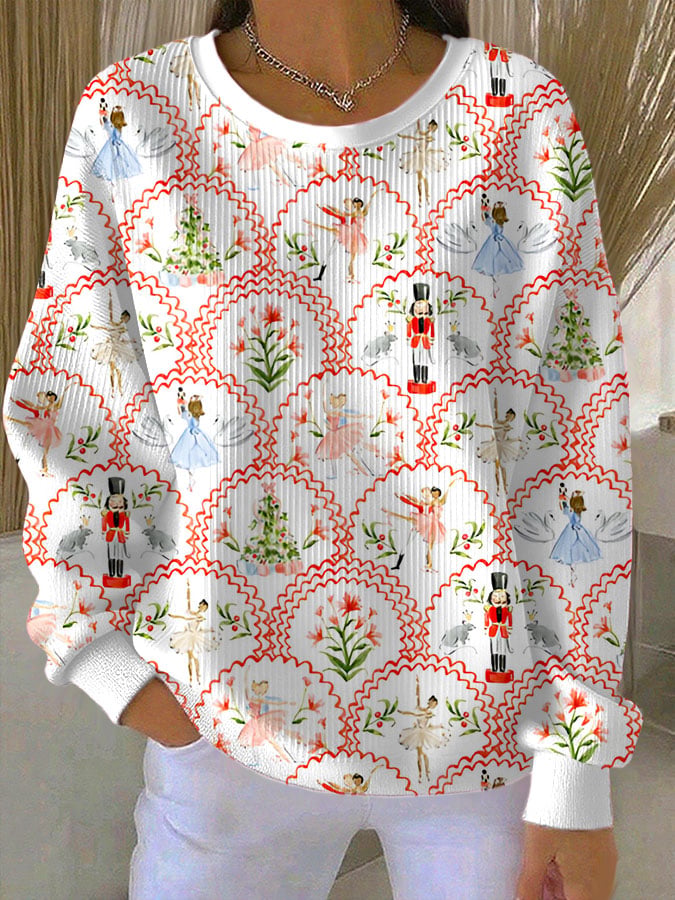 Women's Christmas Nutcracker Print Crew Neck Long Sleeve Top